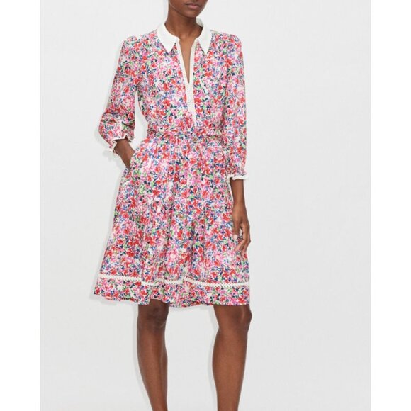 Me + Em Watercolour Floral Print Short Swing Dress Long Sleeve Size 12 - Picture 1 of 9
